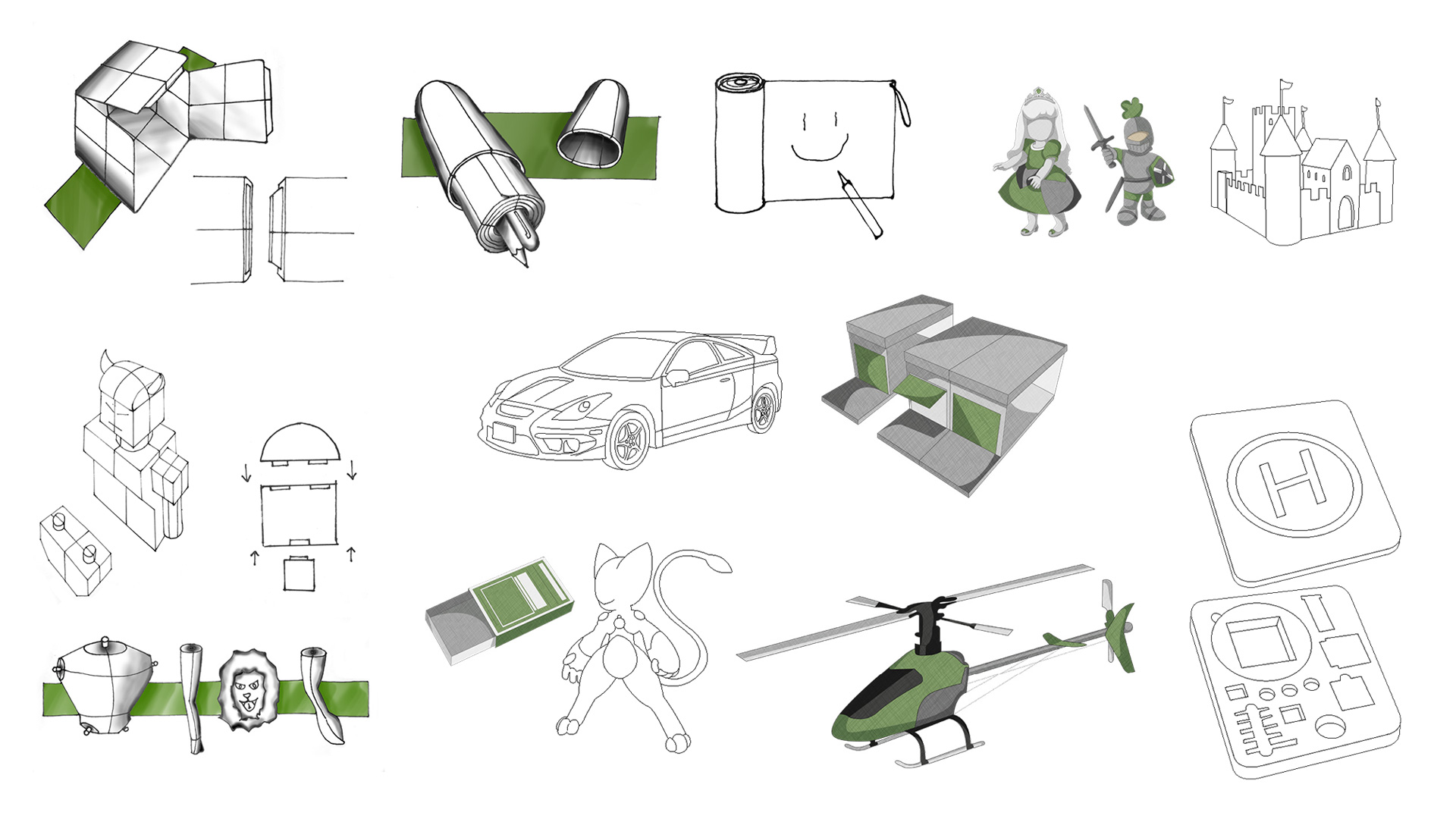 Sketches of children's toys