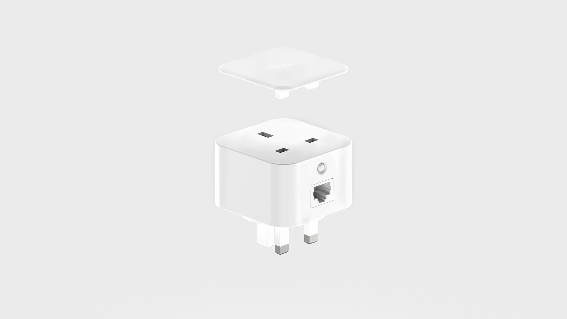 3D CAD exploded view of five mesh network adapter plug
