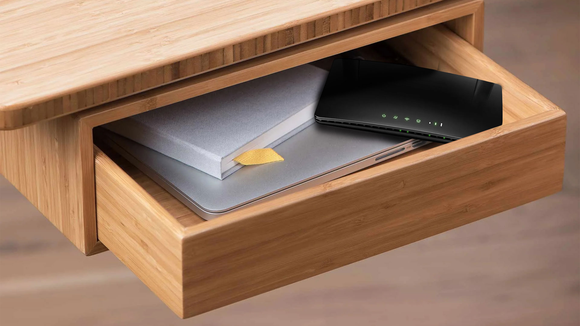 Broadband router hidden in drawer