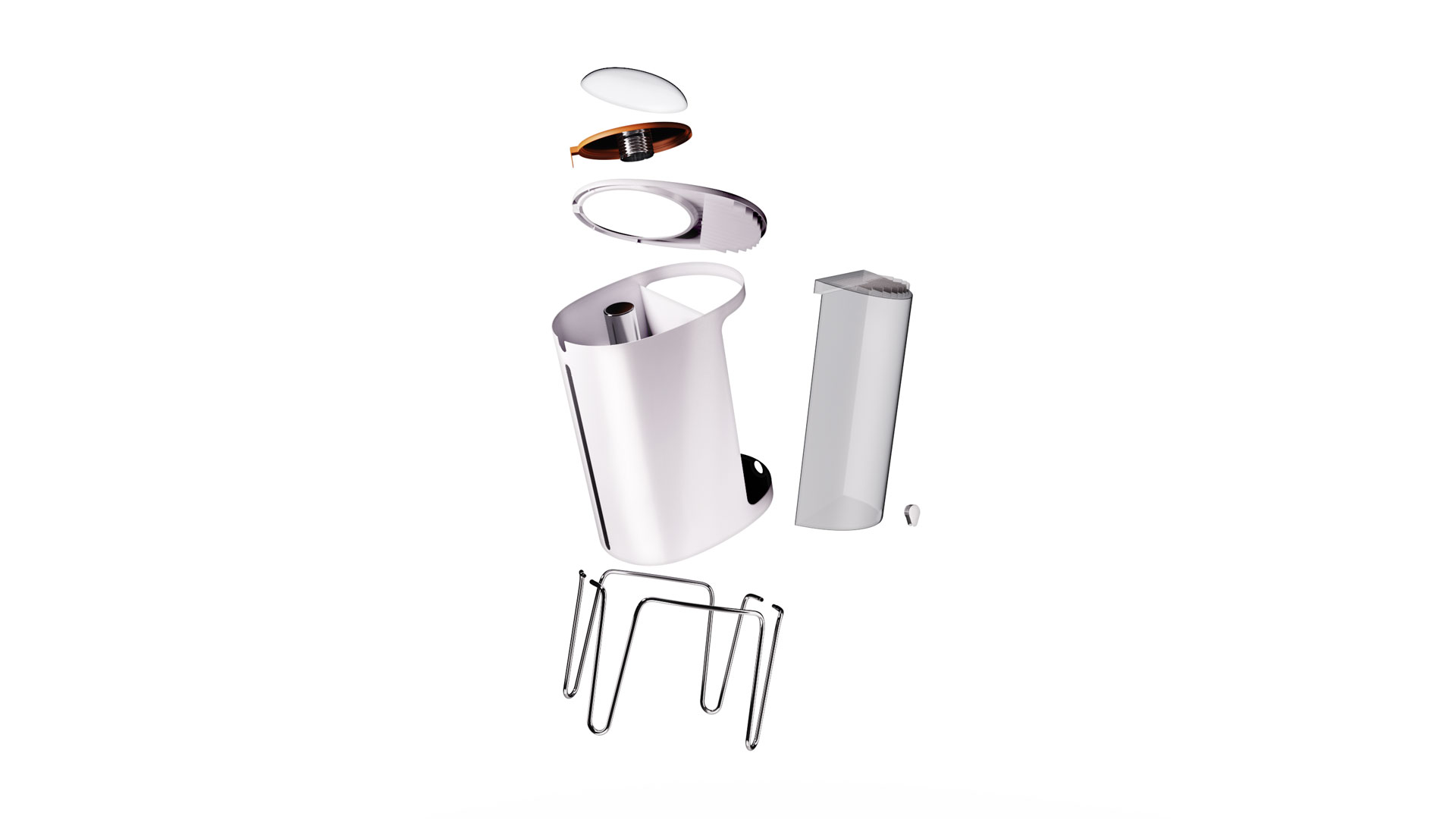 exploded view render of stil water purifier